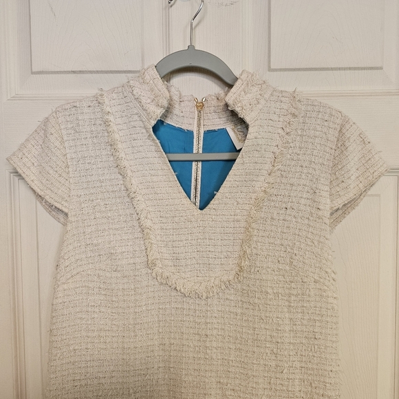 Sail To Sable Vneck Tweed Cap Sleeve Shift Mini Dress Quiet Luxury Preppy - Picture 8 of 12